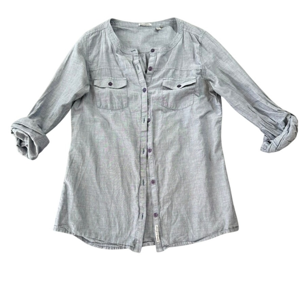 Toad&Co Women's Medium Gray Organic Cotton Button Up Chambray Shirt Casual